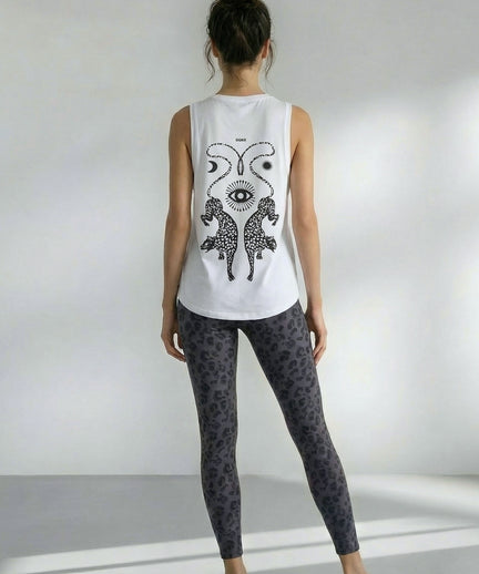 Yoga Athletic Tank 2.0 Cosmic Leopard Bio Baumwolle Tencel™ Tara - weiß | color:weiss | yoga damen athletic tank tara | bio baumwolle tencel | tank top cosmic leopard | yoga damen tank top nachhaltig