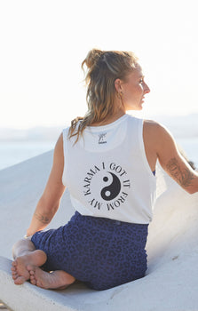 Yoga Athletic Tank I Got It From My Karma by Angélique Poulain Bio Baumwolle Tencel™ Tara - weiß | color:weiß | Yoga Athletic Tank I Got It From My Karma by Angélique Poulain Bio Baumwolle Tencel™ Tara |108 print | yoga damen tank top nachhaltig