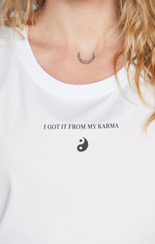 Yoga Athletic Tank I Got It From My Karma by Angélique Poulain Bio Baumwolle Tencel™ Tara - weiß | color:weiß | Yoga Athletic Tank I Got It From My Karma by Angélique Poulain Bio Baumwolle Tencel™ Tara |108 print | yoga damen tank top nachhaltig