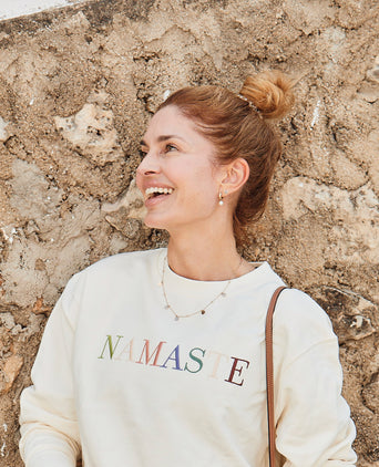 Yoga Boxy Sweater Namaste organic cotton Philia - white | color:weiß | yoga damen boxy sweatshirt namaste philia | bio baumwolle | sweatshirt namaste stick | yoga damen pullover nachhaltig