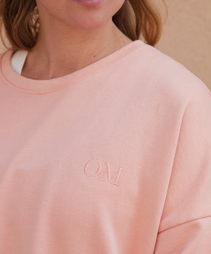 Yoga Loose Sweater OM Bio Baumwolle Pia - rosa | color:rosa | yoga Loose Sweater OM Bio Baumwolle Pia | bio baumwolle | sweatshirt om stick | yoga damen pullover nachhaltig