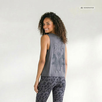Yoga Boxy Tank Cosmic Leopard Bio Baumwolle Tencel™ Tula - grau Yoga Boxy Tank Cosmic Leopard Bio Baumwolle Tencel™ Tula - grau – AI GENERATED / KI-GENERIERT
