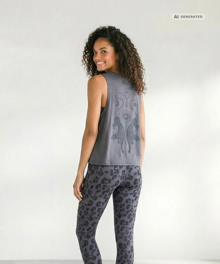 Yoga Boxy Tank Cosmic Leopard Bio Baumwolle Tencel™ Tula - grau Yoga Boxy Tank Cosmic Leopard Bio Baumwolle Tencel™ Tula - grau – AI GENERATED / KI-GENERIERT