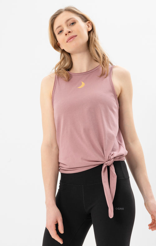 | color:rosa | yoga damen loose knoten tank top tari | bio baumwolle tencel | top moon knoten | yoga damen tank top nachhaltig