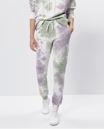 Jog Pants Batik Bio Baumwolle - weiss | color:grün |batik hose weiss grün