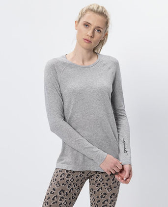 Basic Longsleeve Namaste Bio Baumwolle Polyester ♻️ - grau | color:grau |yoga longsleeve namaste grau |yoga kleidung
