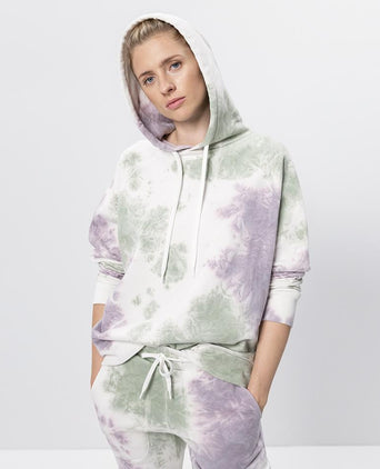 Batik Hoodie Bio Baumwolle - weiss | color:grün |Batik Hoodie grün lila