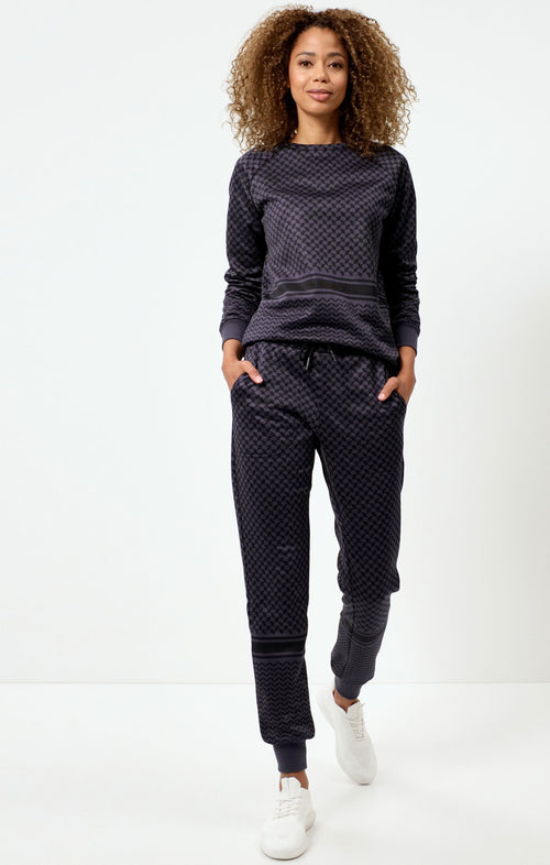 | color:blau |sweater mit keffiah muster blau