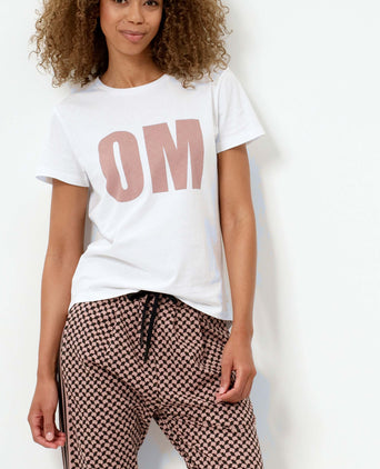 Loose T-Shirt OM Bio Baumwolle - rosa | color:rosa |yoga t-shirt OM weiß mit rosa print