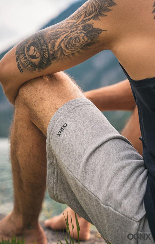 | color:grau |yoga shorts männer grau bio baumwolle