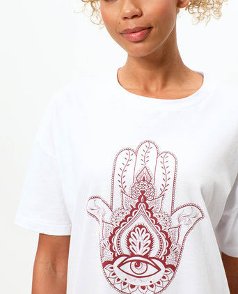 Soft Boyfriend T-Shirt Hamsa Bio Baumwolle - weiß | color:weiß |yoga tshirt hamsa hand weiß bio baumwolle