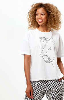 Soft Boxy T-Shirt One Line Organic Cotton - white | color:weiß |yoga T-shirt weiß one line