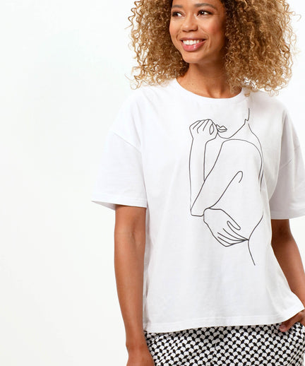 Soft Boxy T-Shirt One Line Bio Baumwolle - weiß | color:weiß |yoga T-shirt weiß one line