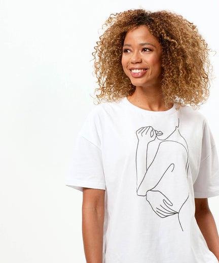 Soft Boxy T-Shirt One Line Bio Baumwolle - weiß | color:weiß |yoga T-shirt weiß one line