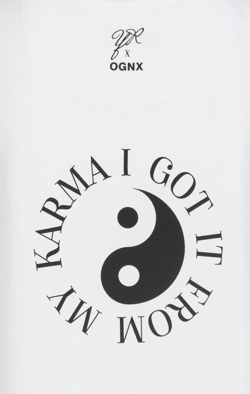 | color:weiß | Yoga Athletic Tank I Got It From My Karma by Angélique Poulain Bio Baumwolle Tencel™ Tara |108 print | yoga damen tank top nachhaltig