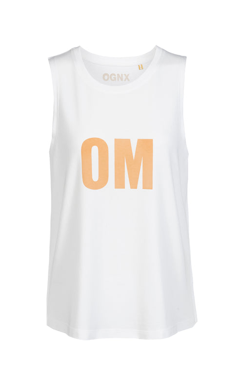 | color:weiß | Yoga Athletic Tank OM Bio Baumwolle Tencel™ Tara | OM print | yoga damen tank top nachhaltig