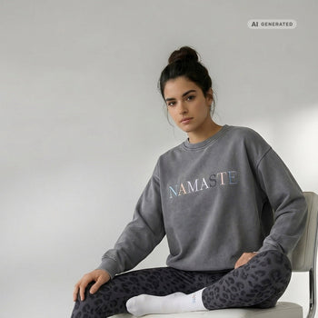 Yoga Boxy Sweater Vintage Namaste Bio Baumwolle Philia - grau – AI GENERATED / KI-GENERIERT