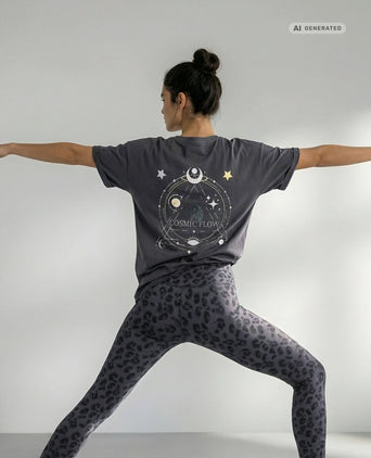Yoga Boxy T-Shirt Cosmic Flow Bio Baumwolle Tencel™ Sora - grau – AI GENERATED / KI-GENERIERT