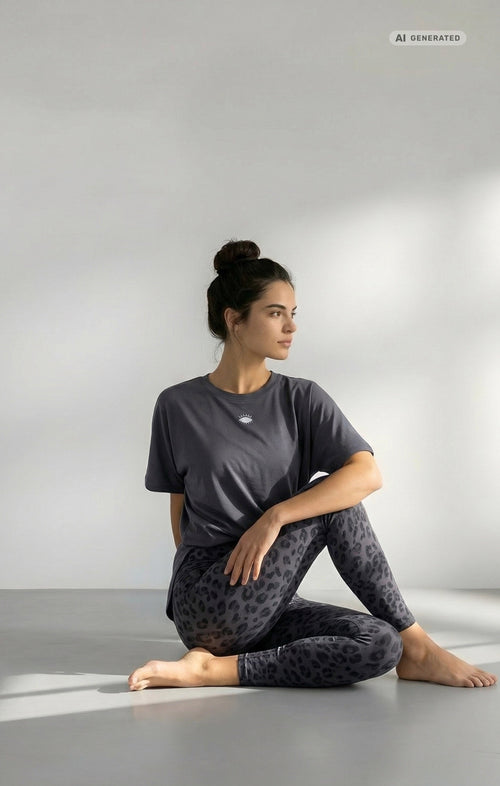 Yoga Boxy T-Shirt Cosmic Flow Bio Baumwolle Tencel™ Sora - grau – AI GENERATED / KI-GENERIERT