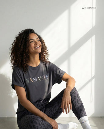 Yoga Boxy T-Shirt Namaste Bio Baumwolle Tencel™ Sora - grau – AI GENERATED / KI-GENERIERT
