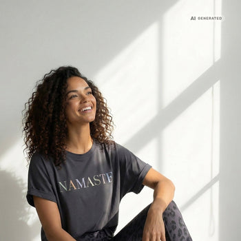 Yoga Boxy T-Shirt Namaste Bio Baumwolle Tencel™ Sora - grau – AI GENERATED / KI-GENERIERT
