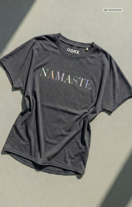 Yoga Boxy T-Shirt Namaste Bio Baumwolle Tencel™ Sora - grau – AI GENERATED / KI-GENERIERT