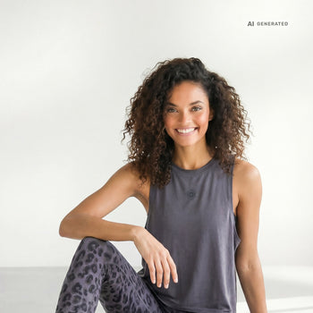 Yoga Boxy Tank Cosmic Leopard Bio Baumwolle Tencel™ Tula - grau – AI GENERATED / KI-GENERIERT