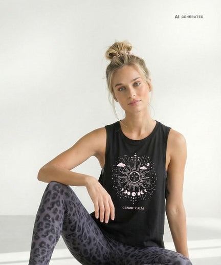 Yoga Boxy Tank Sun Bio Baumwolle Tencel™ Tula - schwarz – AI GENERATED / KI-GENERIERT