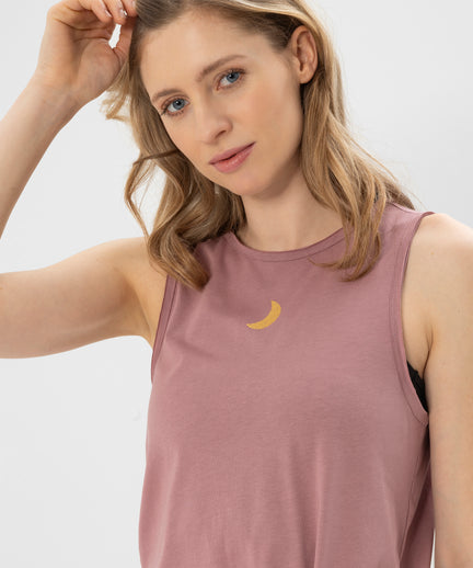 | color:rosa | yoga damen loose knoten tank top tari | bio baumwolle tencel | top moon knoten | yoga damen tank top nachhaltig