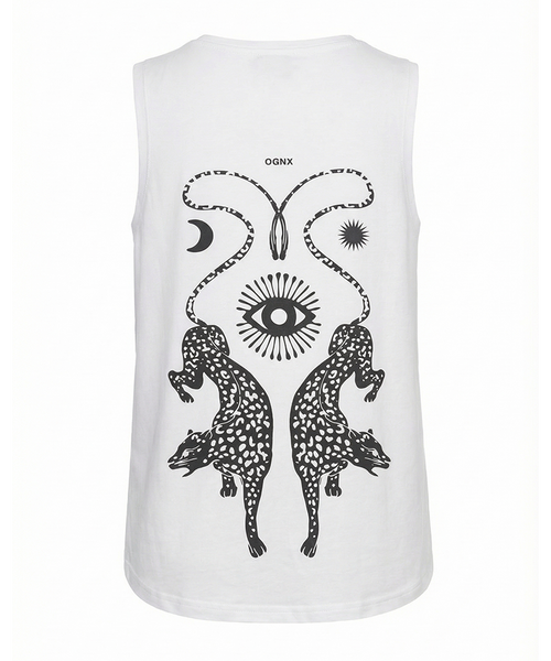 | color:weiss | yoga damen athletic tank tara | bio baumwolle tencel | tank top cosmic leopard | yoga damen tank top nachhaltig