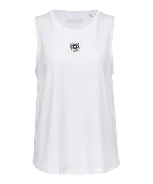 | color:weiss | yoga damen athletic tank tara | bio baumwolle tencel | tank top cosmic leopard | yoga damen tank top nachhaltig