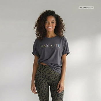 Yoga Boxy T-Shirt Namaste Bio Baumwolle Tencel™ Sora - grau – AI GENERATED / KI-GENERIERT