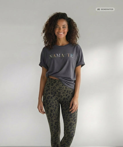 Yoga Boxy T-Shirt Namaste Bio Baumwolle Tencel™ Sora - grau – AI GENERATED / KI-GENERIERT