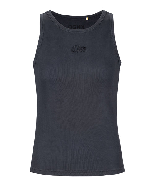| color:schwarz | yoga damen rib tank OM | bio baumwolle | yoga rib tank | yoga oberteil nachhaltig