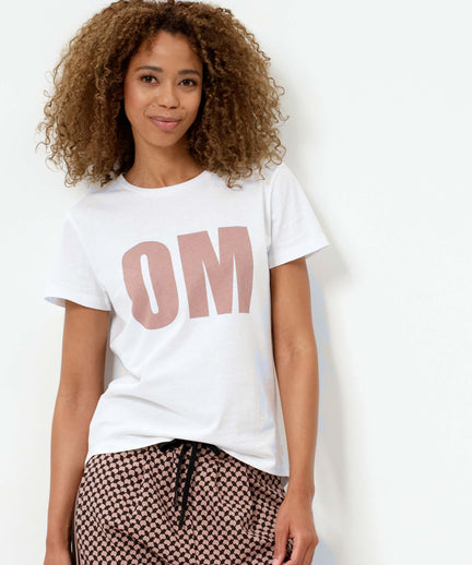 | color:rosa |yoga t-shirt OM weiß mit rosa print