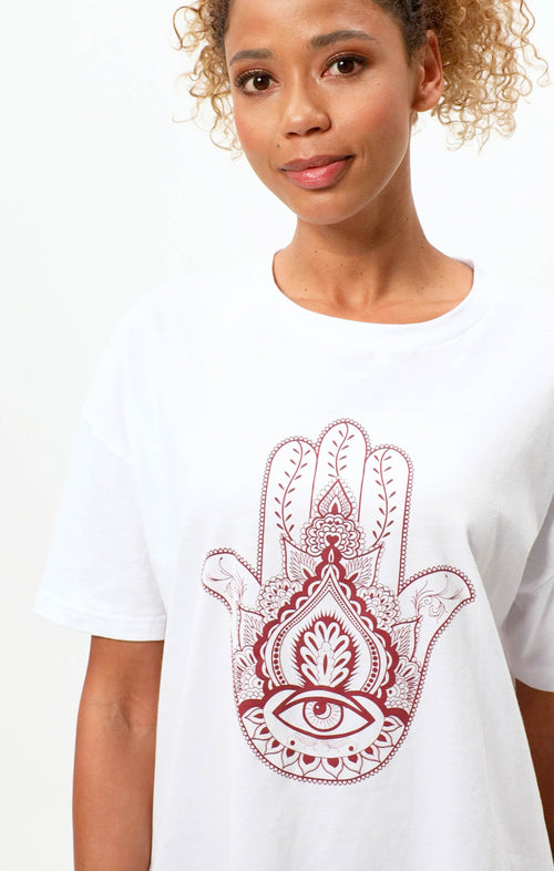 Ognx Soft Boyfriend T-Shirt Hamsa Bio Baumwolle - weiß